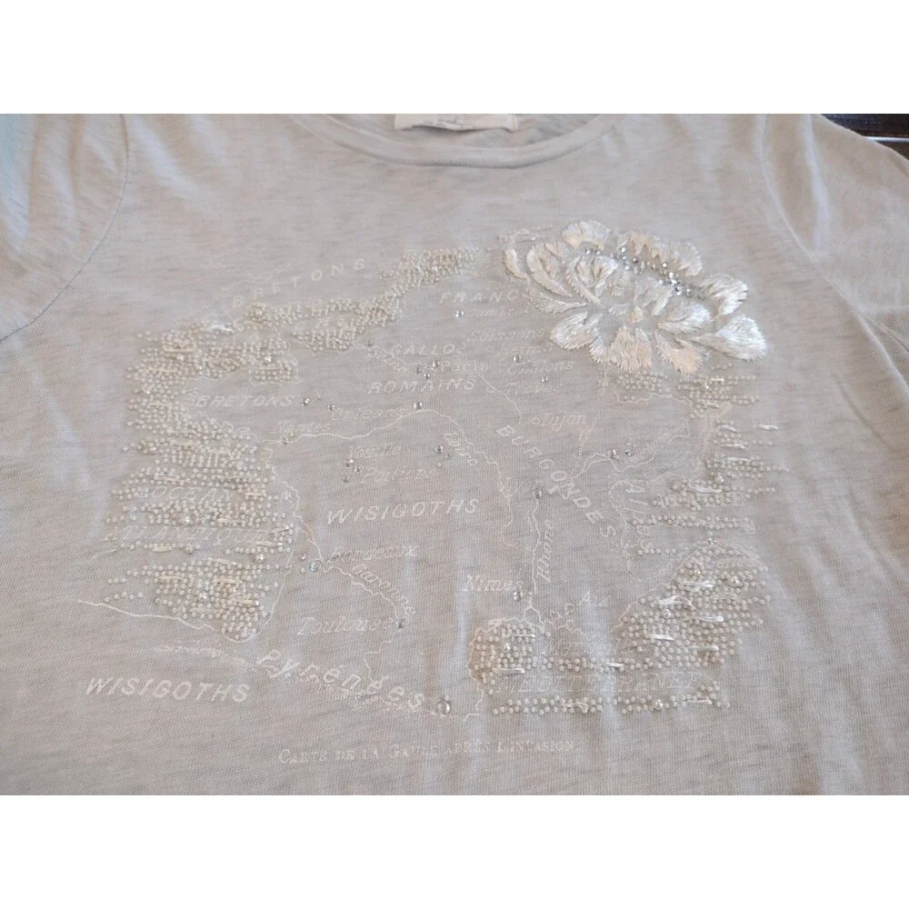 J.CREW Women's vintage Y2K short-sleeve map floral embroidered gray t-shirt M